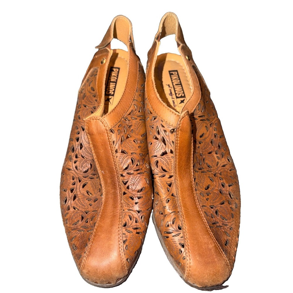 Women's EUR 38 Pikolinos Leather Shoes Comfort Slingback Sandals Cognac US 7.5-8